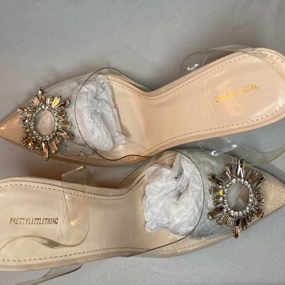 PrettyLitteThing Nude Diamante sling back cake stand high heels 4'' Heel - Picture 4 of 5